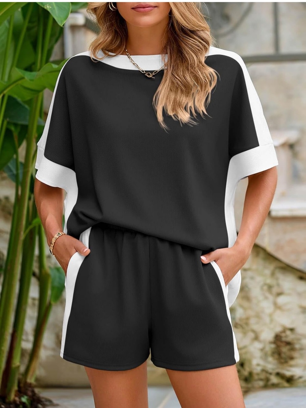 Black & White Two-Piece Women’s Lounge Shorts Set